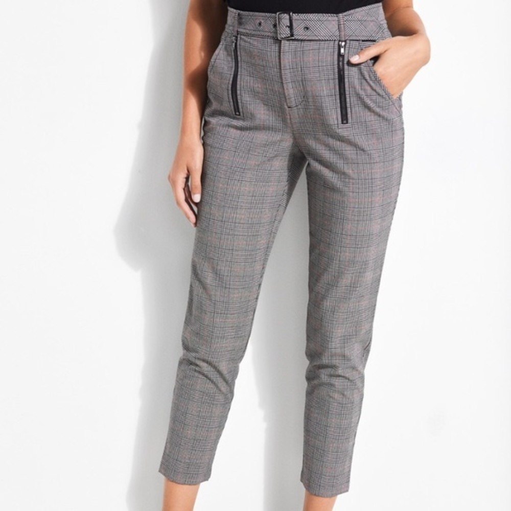Guess Alexa Grey Plaid belted ankle length trousers High Waist size 6